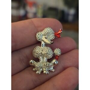 Poodle Brooch Enamel Silvertone Vintage